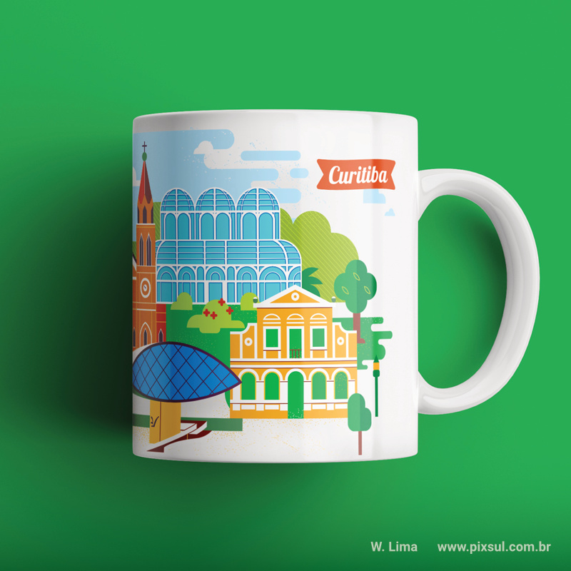 Ilustração - Estampa Caneca Turismo Curitiba - Pixsul